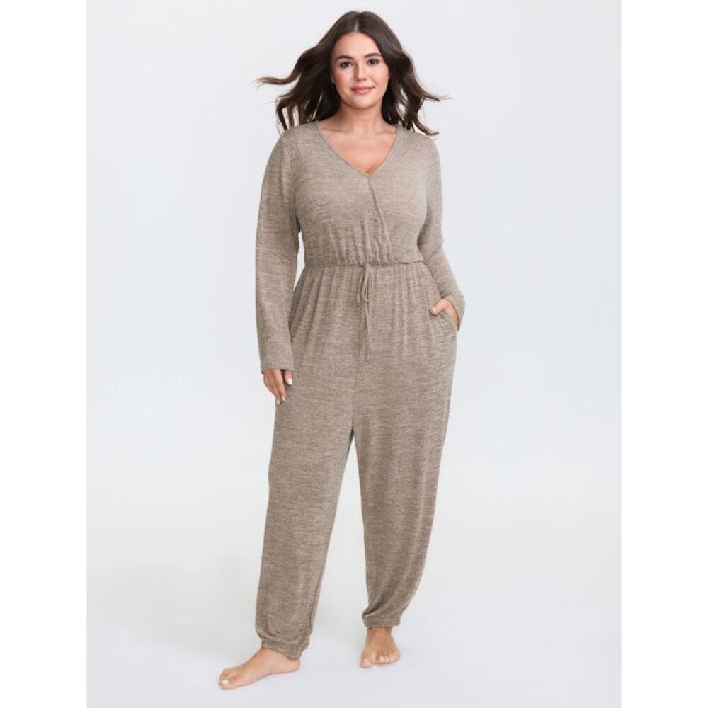 NWT 6XL Bloomchic Elastic Waist Overlap Collar Lounge Jumpsuit